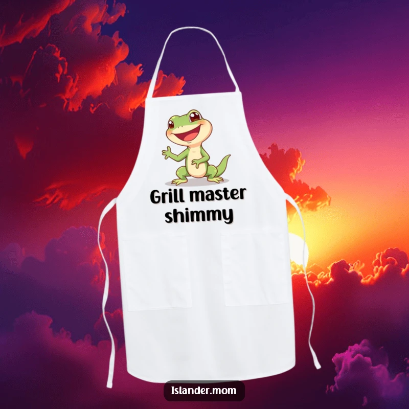 Funny Lizard Apron: A giggling lizard shimmying with a happy grin, adding a touch of reptilian humor to your kitchen.