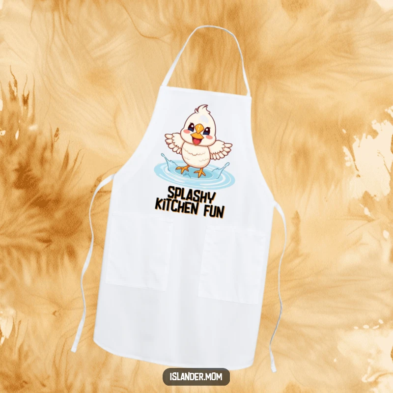 Funny Mama Bird Lagoon Splash Apron: A mama bird with a wide smile splashes water with its feet.