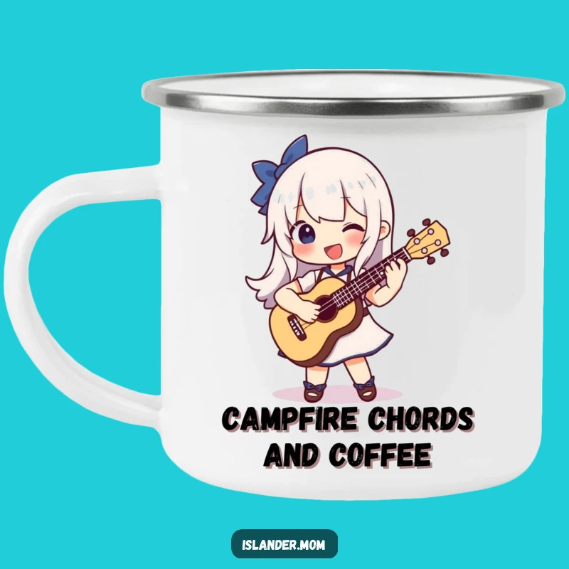 Funny Ukulele Camp Mug: Character Strumming Joyfully - Outdoor Gift