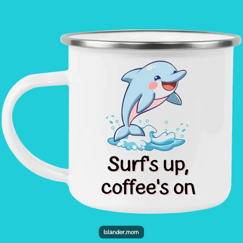 Funny Dolphin Wave Leap Camping Mug: Durable Playful Ocean Funny Gift