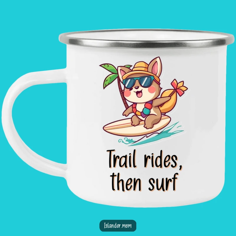 Funny Islander Animal Camping Mug: Cheerful Surfer for Beach Adventures