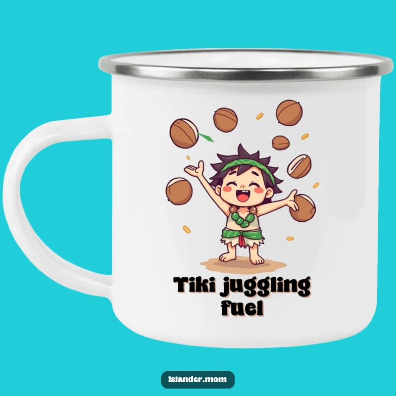 Funny Kawaii Islander Coconut Juggling Camping Mug: Outdoor Fun & Laughter