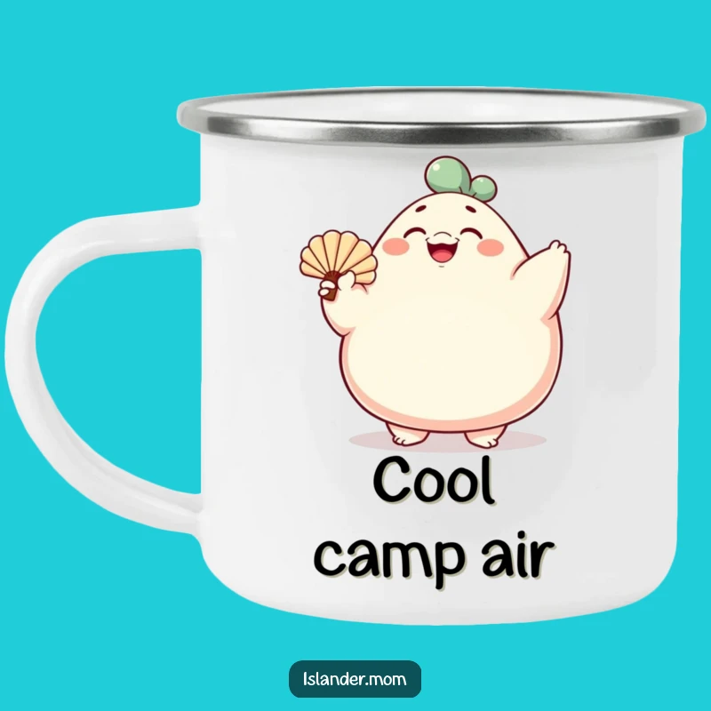 Funny Rotund Fan Character Camping Mug: Your Cheerful Outdoor Companion