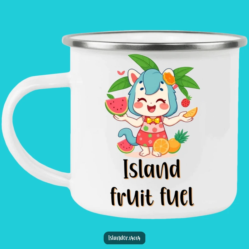 Funny Island Mom Juggling Fruits Camping Mug - Adventure Ready!