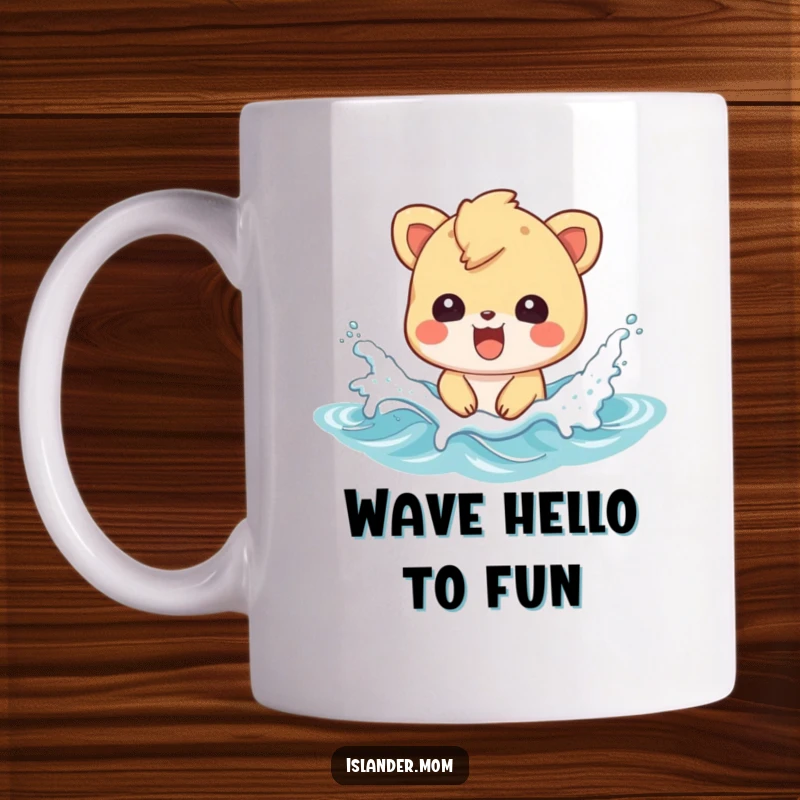 Funny islander animal character joyfully splashing in ocean waves, embodying pure beach fun and happiness.