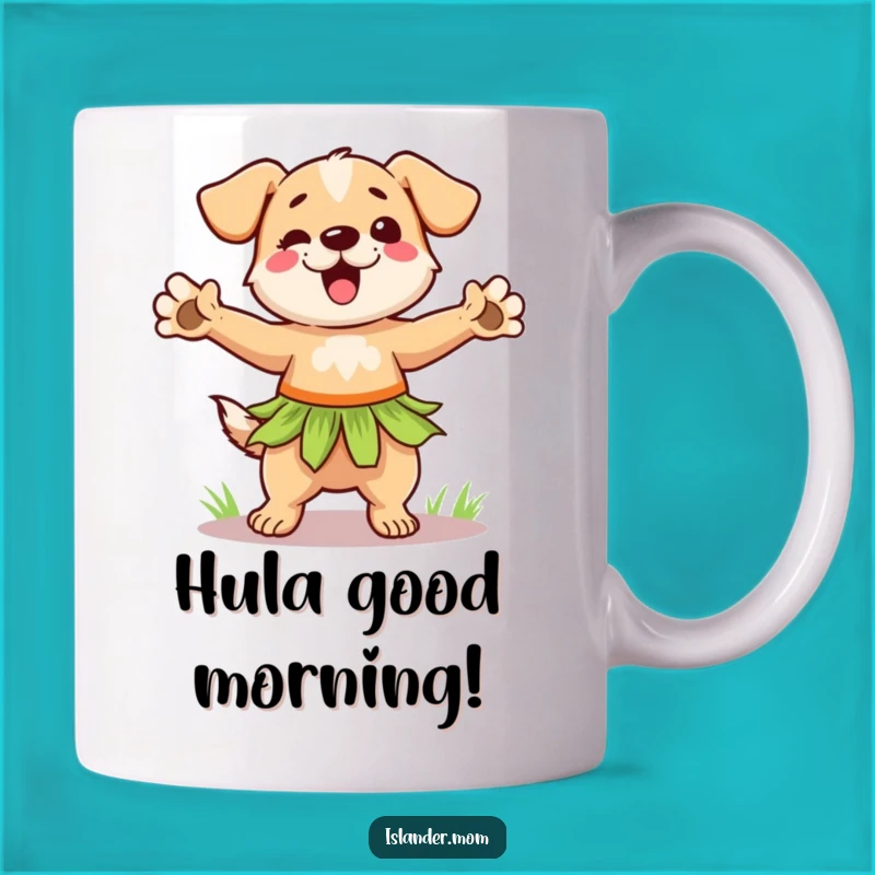 Funny Hula Dog Mug - Dancing Pup in Grass Skirt, Tropical Party Humor Gift