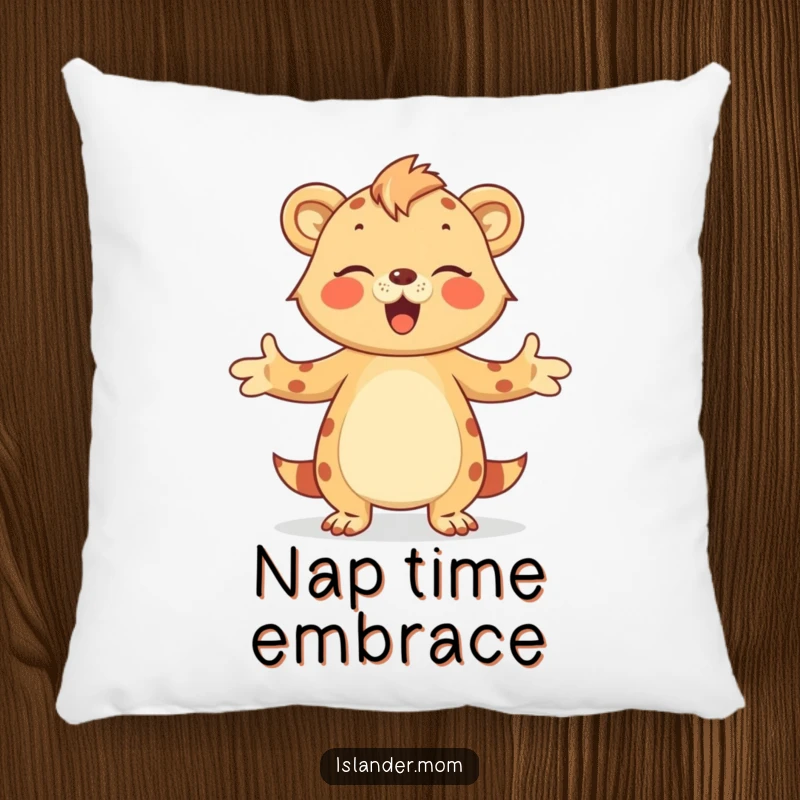 Funny Pillow with a sweet islander mom animal offering a warm hug with open arms, bringing comfort and love.