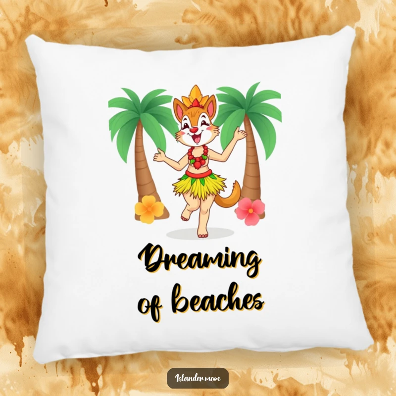 Funny Islander Mom Pillow, soft and decorative, showing an islander mom in a grass skirt dancing with delight, adds festive vibes.
