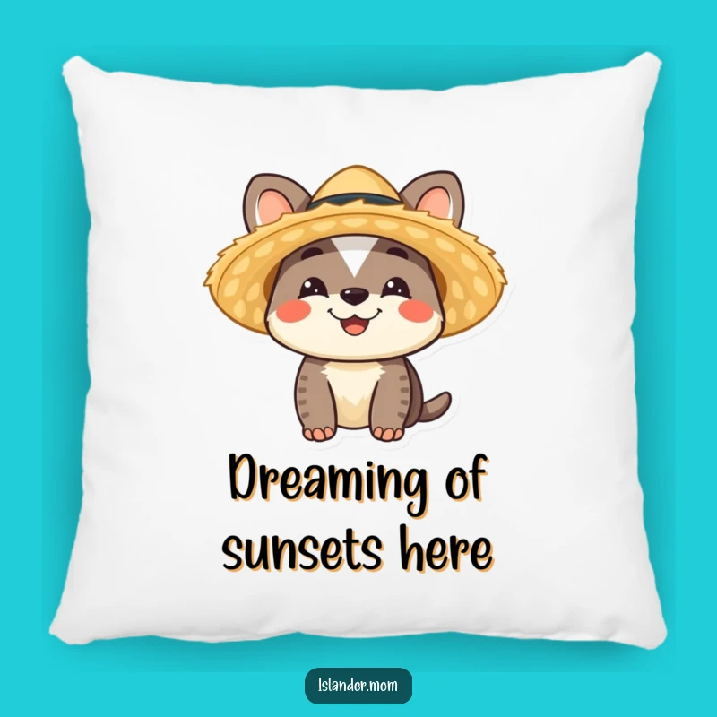 Funny Islander Animal Pillow: Smiling Straw Hat for Cozy Tropical Comfort
