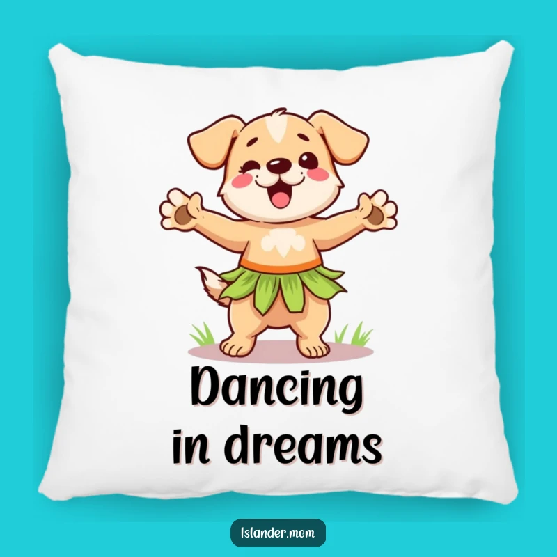 Funny Hula Dog Pillow - Cozy Grass Skirt Pup Dance, Tropical Accent Gift