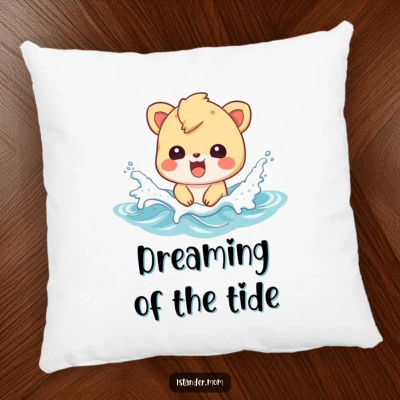 Funny pillow with an islander animal character splashing in waves, offering comfort and a fun beach theme.
