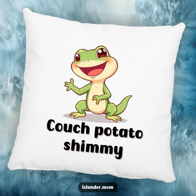 Funny Lizard Pillow: A giggling lizard doing a happy shimmy with a big grin, offering a soft, funny, and quirky touch.