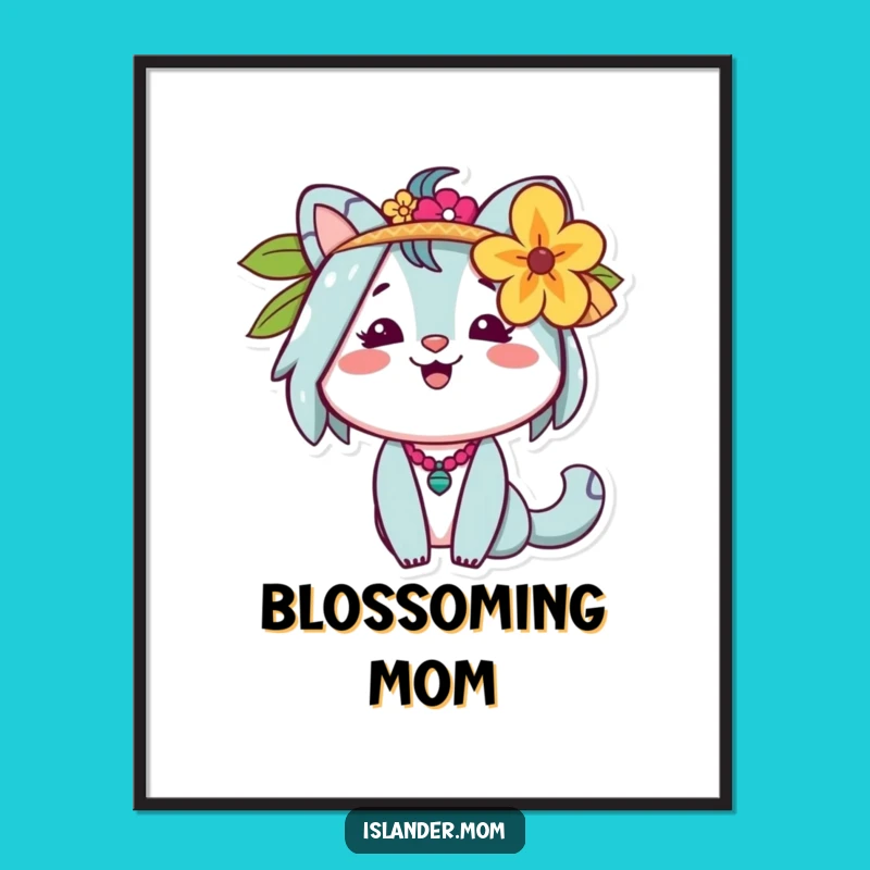 Funny Islander Mom Digital Art: Cheerful Aloha, Flower Ear, Instant Tropical