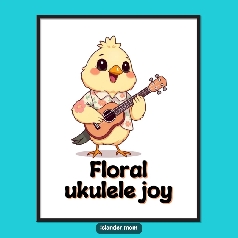 Funny Mama Bird Ukulele Digital Art Print: Floral Music for Cheerful Walls