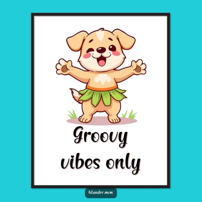 Funny Hula Dog Digital Print - Grass Skirt Pup Dance, Instant Tropical Art Gift
