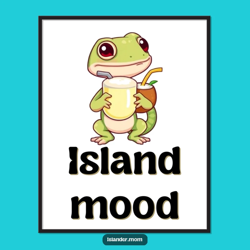 Funny Island Gecko Digital Art Print: Instant Tropical Wall Decor