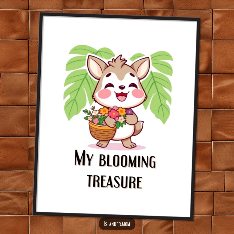 Funny Islander Animal Digital Art Print: High-resolution artwork of a smiling islander with flowers, instant download funny gift.