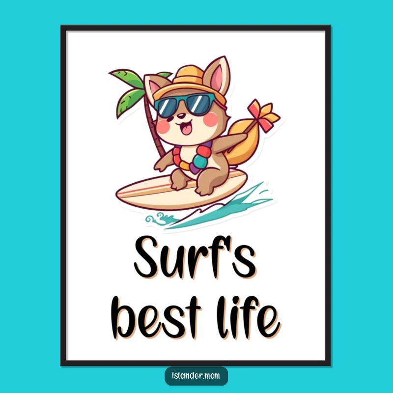 Funny Islander Animal Digital Art: Cheerful Surfer for Instant Beach Vibes