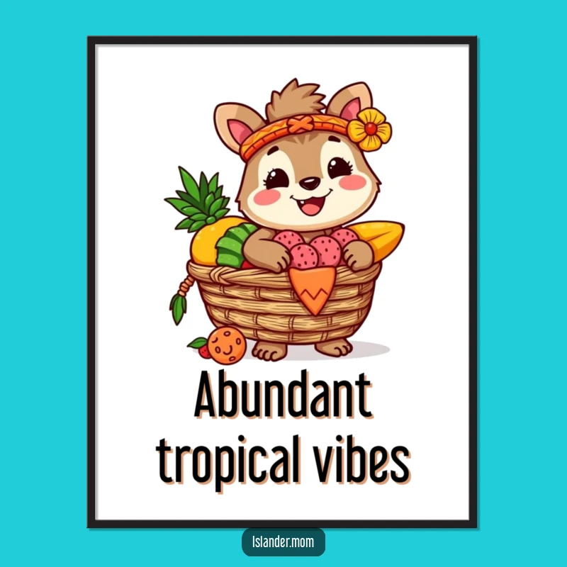 Funny Islander Animal Digital Art: Tropical Fruit Basket Vibes, Instant Hilarious Gift