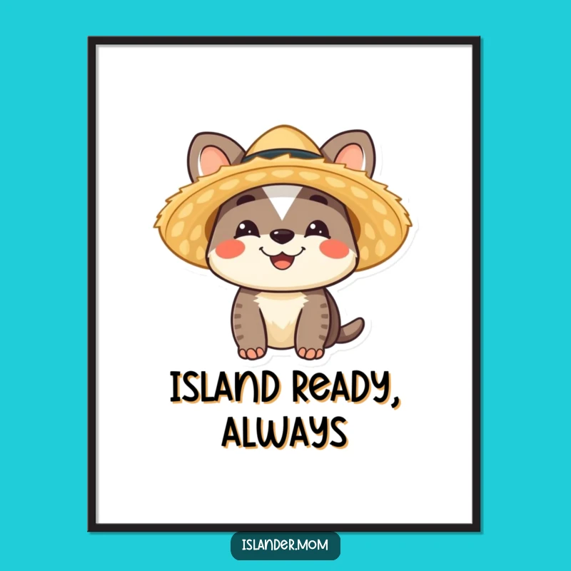 Funny Islander Animal Digital Art: Tropical Smiles with Straw Hat Charm