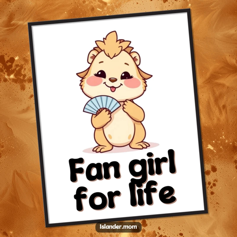 Funny digital art print of an islander mom animal contentedly fanning herself, perfect for instant, humorous tropical decor.