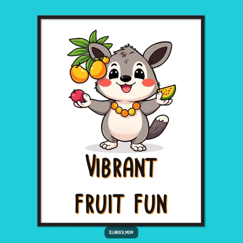 Funny Kawaii Juggling Animal Digital Art - Hilarious Tropical Decor for Vibrant Spaces