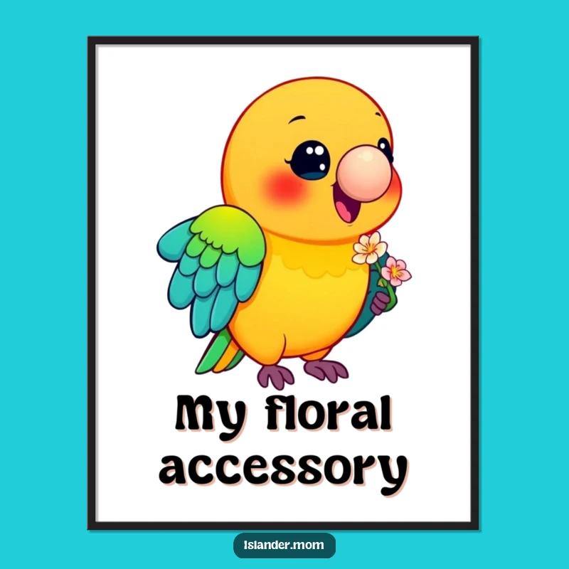 Funny Parrot Flower Beak Digital Art: Colorful Tropical Bird Print Funny Gift