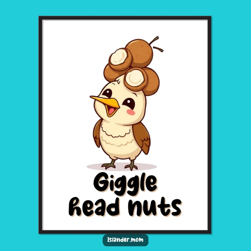 Funny Mama Bird Coconut Head Digital Art Print: Tropical Balance and Giggles