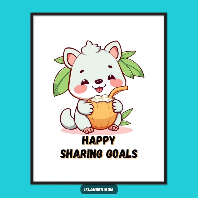 Funny Coconut Drink Digital Art, Share the Happiness Print