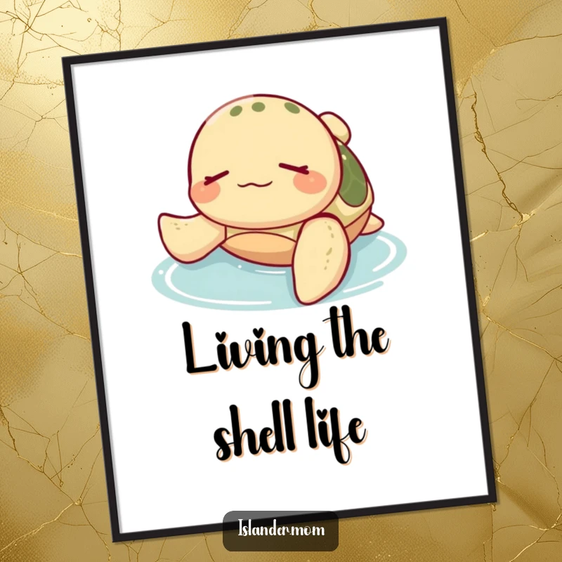 Funny Sea Turtle Digital Art Print: A happy sea turtle floats serenely on its back with eyes closed, embodying ultimate peace.