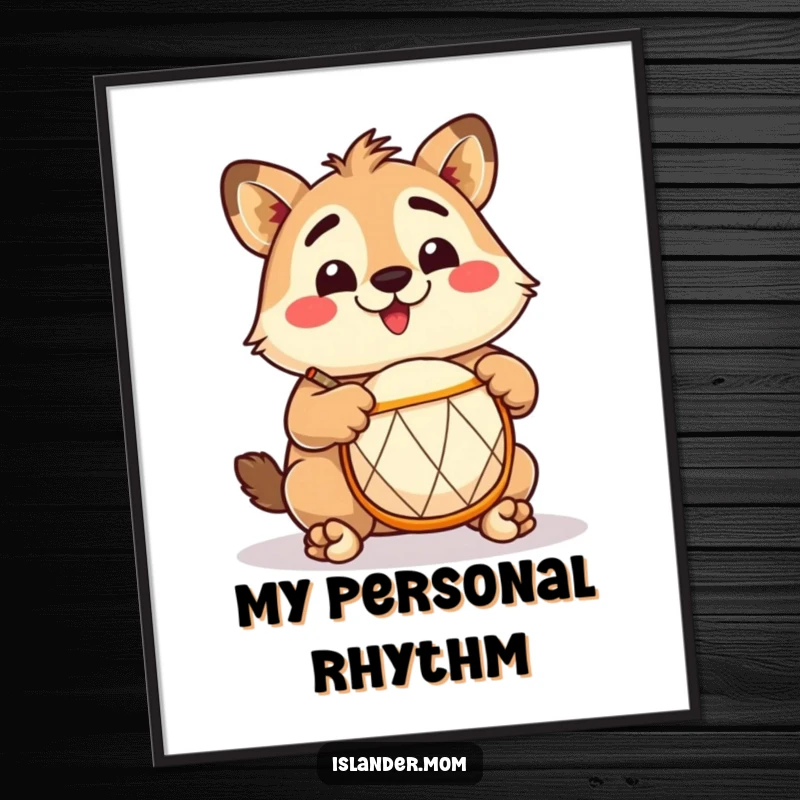 Funny Islander Drummer Digital Art Print: High-resolution artwork of an excited islander playing a drum, instant download funny gift.