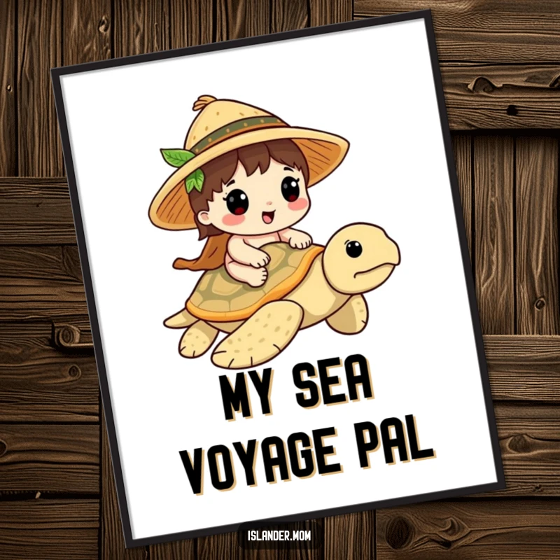 Funny Islander Turtle Rider Digital Art Print: High-resolution artwork of an islander riding a sea turtle, instant download funny gift.