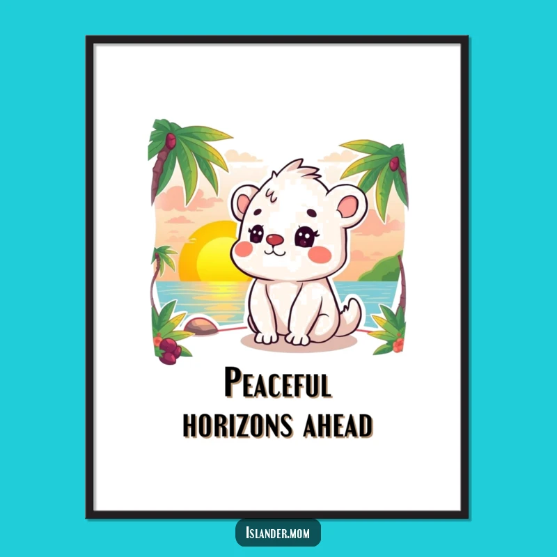 Funny Islander Animal Sunset Digital Art, Peaceful Wall Decor