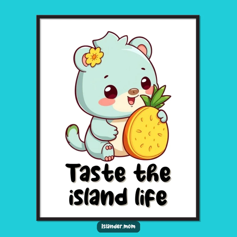 Funny Kawaii Islander Pineapple Digital Print: Instant Download, Tropical Animal Art, Perfect Funny Gift
