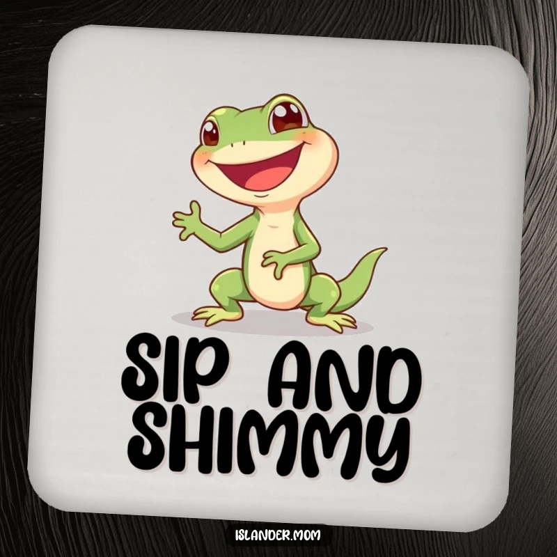 Funny Lizard Coaster: A giggling lizard shimmying with a wide grin, protecting your furniture with playful reptilian charm.