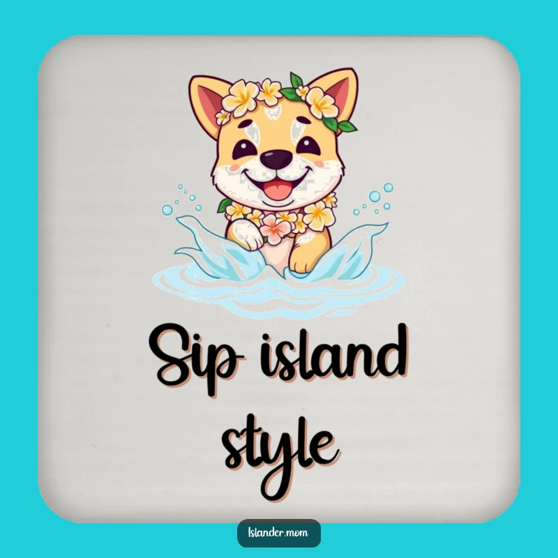 Funny Tropical Dog Coasters - Islander Pup Lei Splashing, Table Protection Gift