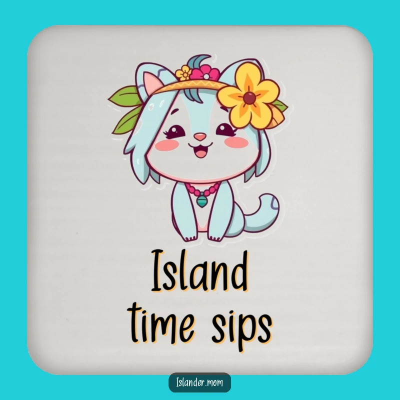 Funny Islander Mom Coaster: Cheerful Aloha, Flower Ear, Tropical Surface
