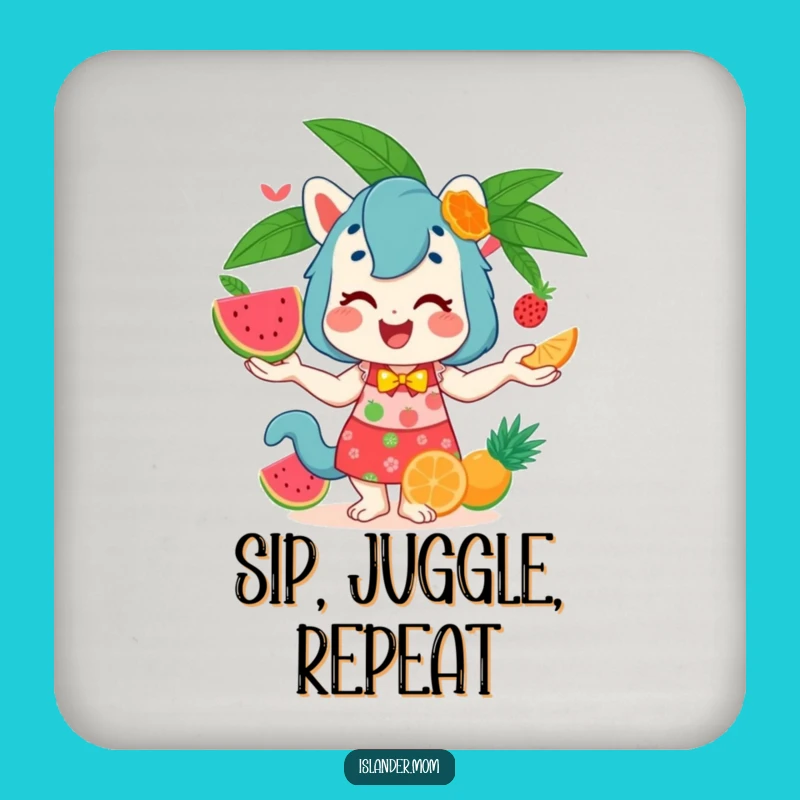 Funny Islander Mom Juggling Fruits Coaster - Protect Your Surfaces!