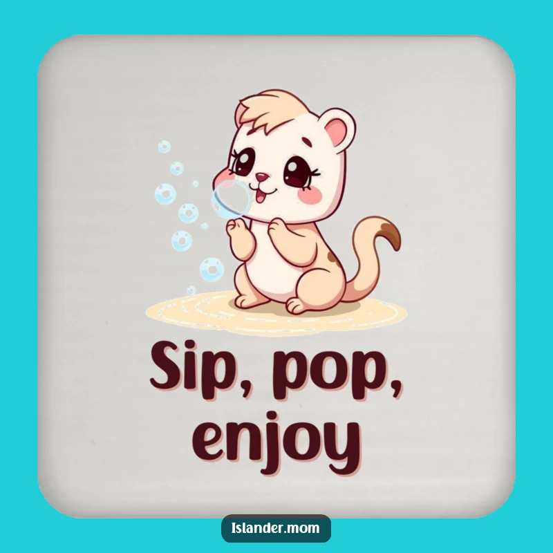 Funny Islander Mom Animal Coaster Set: Beach Bubbles, Surface Protection