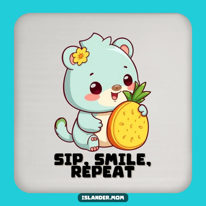 Funny Kawaii Islander Pineapple Coaster Set: Protect Surfaces with Tropical Art, Perfect Funny Gift