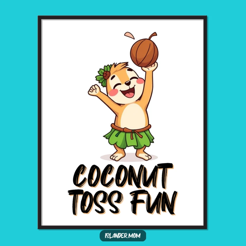 Funny Islander Animal Poster: Coconut Toss Fun Art, Ideal Hilarious Gift for Decor