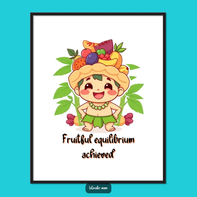 Funny Fruit Balance Poster: Cute Islander's Skill Brings Smiles, Perfect Funny Gift