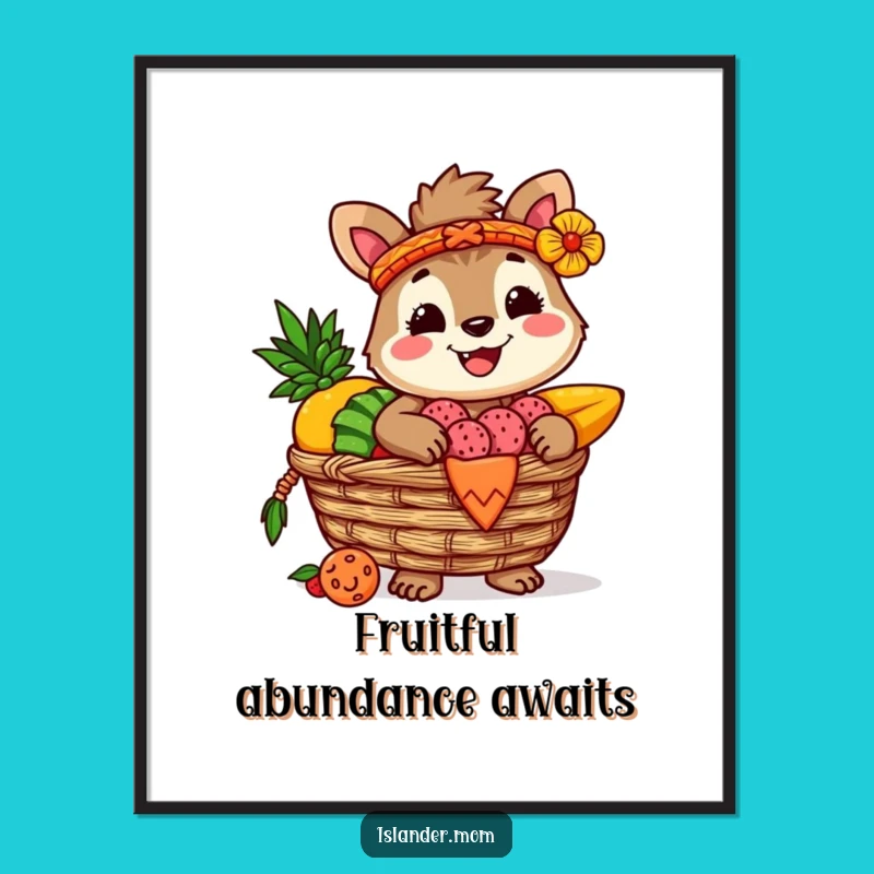 Funny Islander Animal Poster: Tropical Fruit Basket Art, Ideal Hilarious Gift for Decor