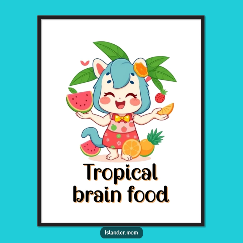 Funny Islander Mom Animal Fruit Juggling Poster - Vibrant Tropical Art Print!