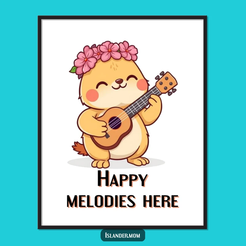 Funny Kawaii Animal Ukulele Poster: Island Tunes & Happy Vibes Art Gift!