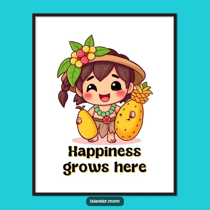 Funny Kawaii Islander Tropical Fruit Poster: Happy Wall Art & Character Gift