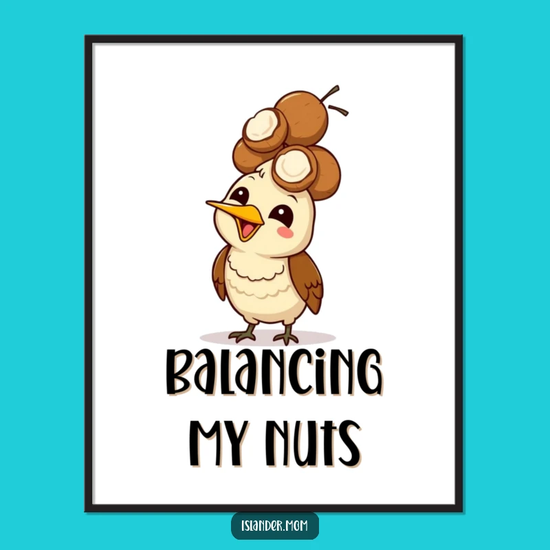 Funny Mama Bird Coconut Head Poster: Tropical Balance and Giggles for Your Walls