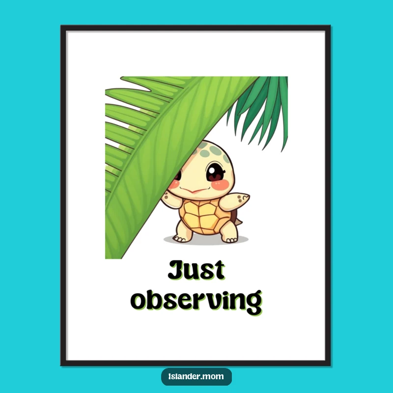 Funny Turtle Peek Poster: Island Wall Art with Gentle Curiosity