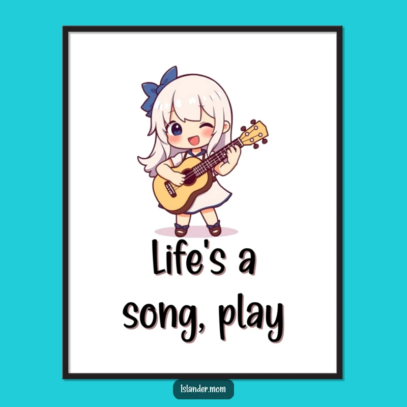 Funny Ukulele Art Print: Joyful Character Strumming Happiness - Wall Decor Gift