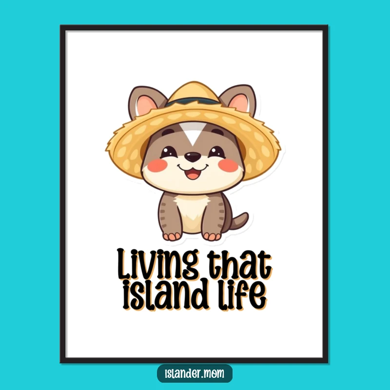 Funny Islander Animal Poster: Smiling Straw Hat Character for Tropical Wall Art
